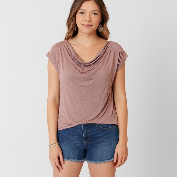 Daytrip Lavender Crochet Lace Back Drape Top Boho Open Back Shirt Size L - Picture 2 of 8